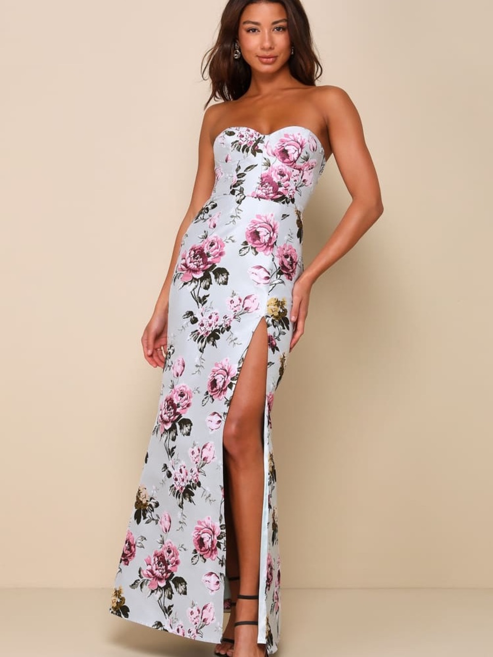 Lulus Luxe RSVP Light Sage Green Floral Jacquard Strapless Maxi Dress NWT XL